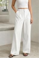 (KIT COM 2) Calça Feminina Pantalona Alfaiataria Listrada | PROMOÇÃO DE VERÃO